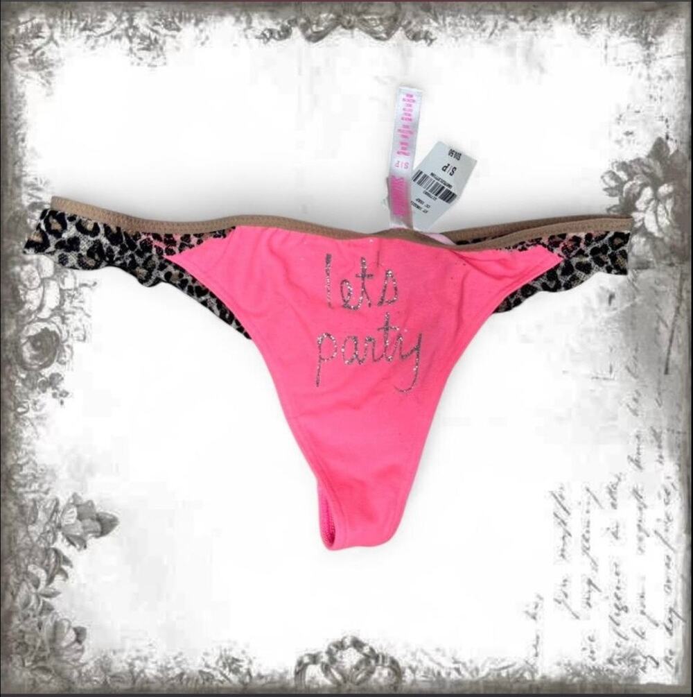 NWT PINK VS Let’s Party Rhinestone Leopard Thong S 2013